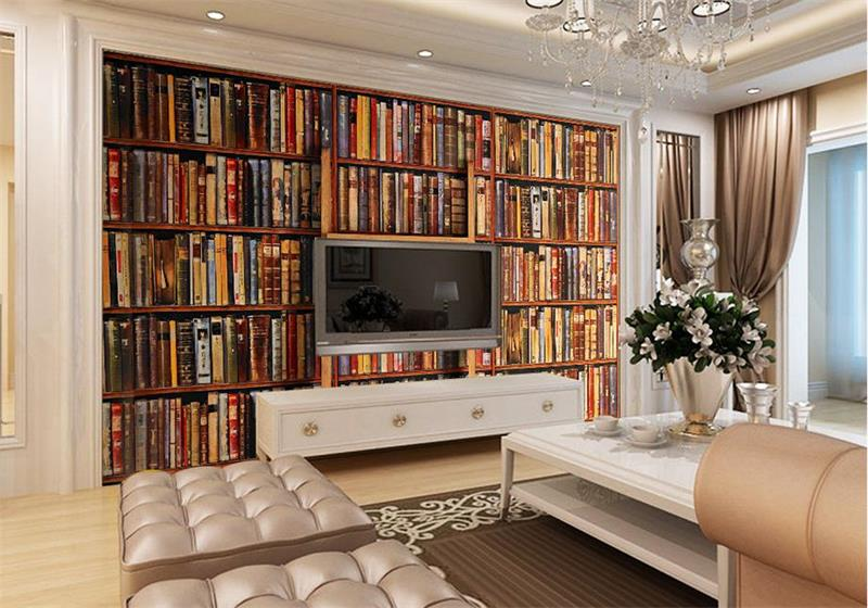 Wallpaper Ruang Tamu Motif Rak Buku