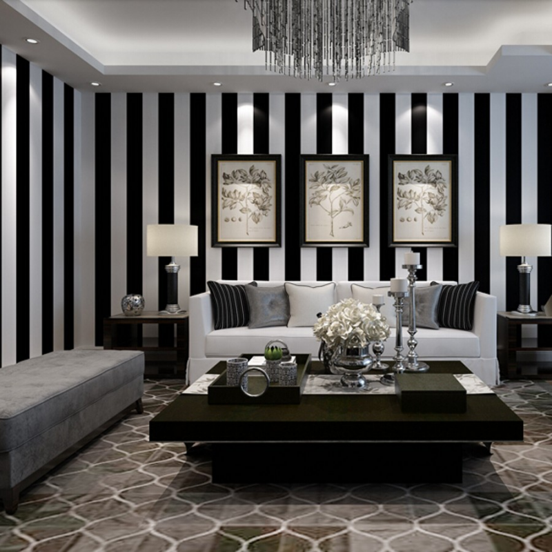 Wallpaper Dinding Ruang Tamu Garis Nuansa Black and White