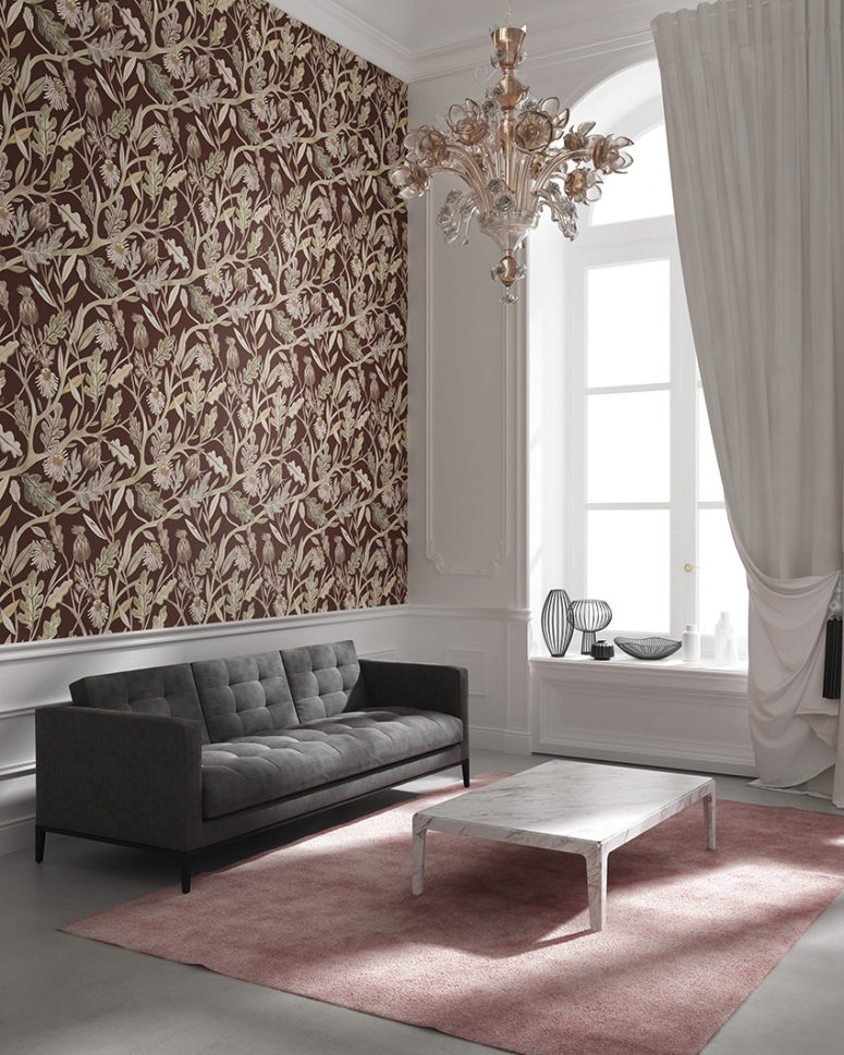 Wallpaper Dinding Ruang Tamu motif bunga klasik