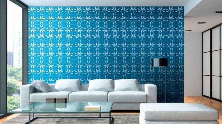 Wallpaper Minimalis Biru Bunga-Bunga