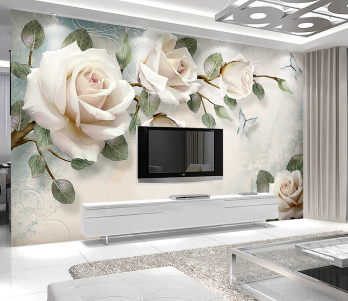 Wallpaper Minimalis motif bunga di ruang keluarga