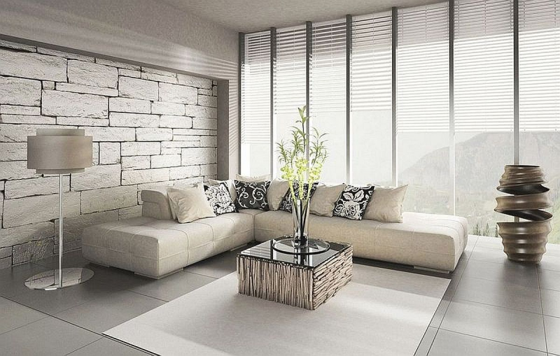 Wallpaper Ruang Tamu Minimalis motif bata