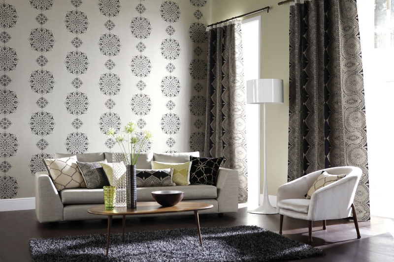 Wallpaper Ruang Tamu Minimalis Motif Bunga Nuansa Putih