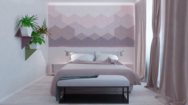 Desain dinding kamar dengan pot tanaman