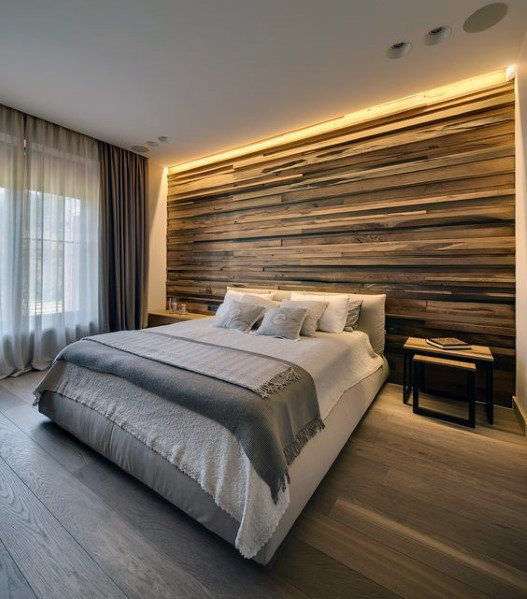 Dinding Kayu Minimalis di Kamar Tidur