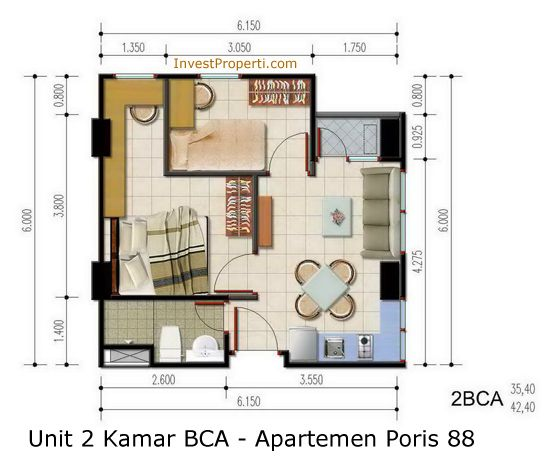 Contoh Denah Desain Interior Apartemen 2 Bedroom