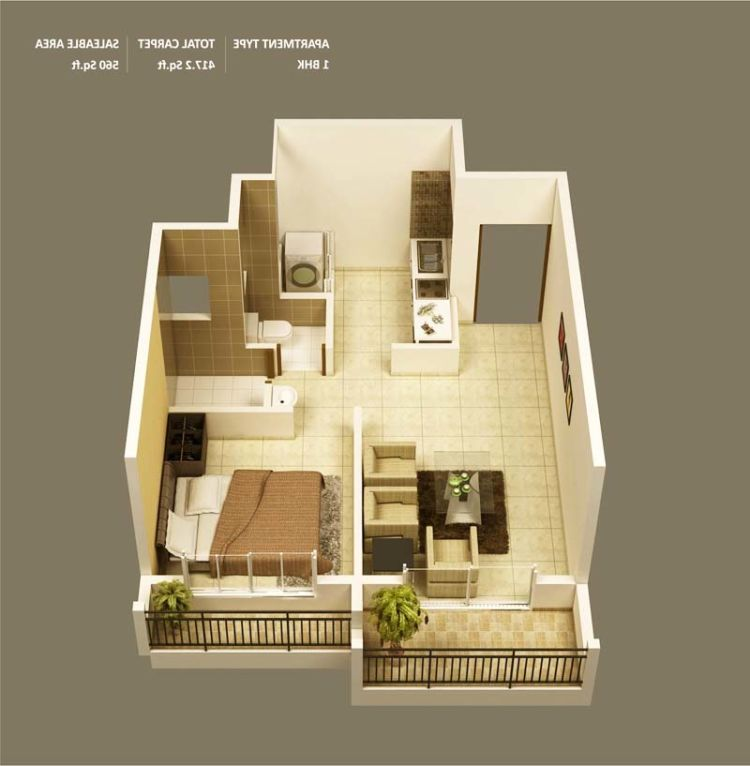 Desain rumah 1 kamar dengan taman yang berada didepan kamar utamaDesain rumah 1 kamar dengan taman yang berada didepan kamar utama