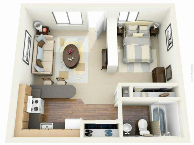 Desain Rumah 1 Kamar Minim Sekat