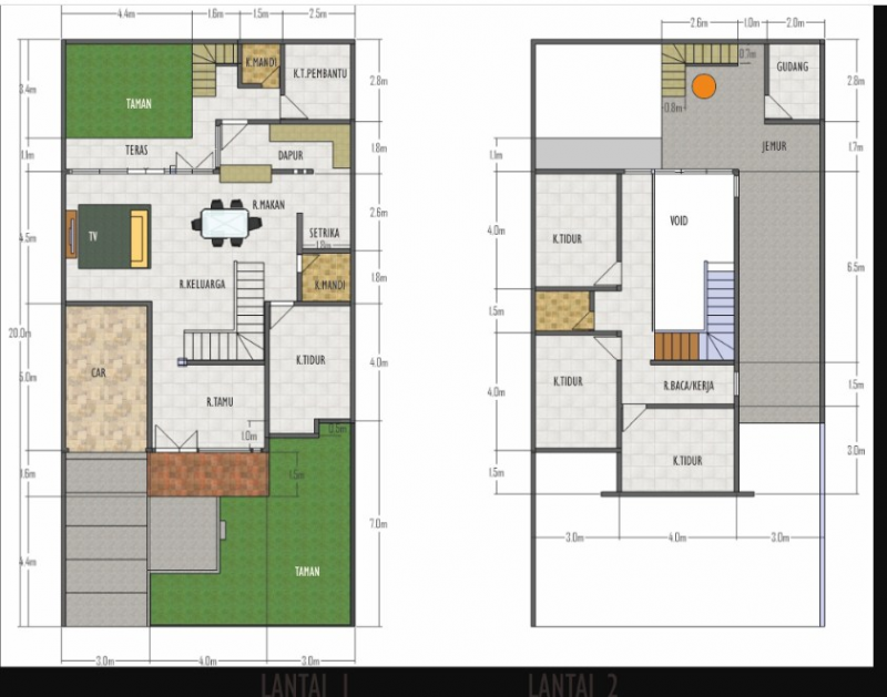 Denah Desain Rumah 10 x 10 meter 2 Lantai