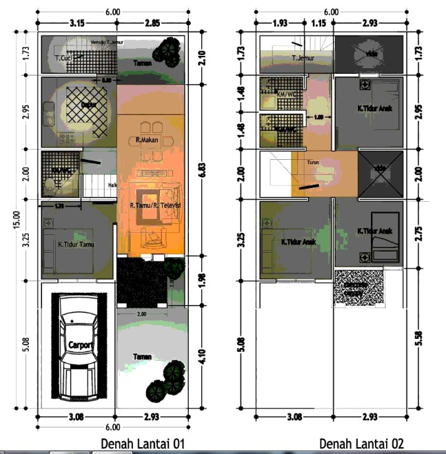 Denah Desain Rumah 10 x 10 meter Minimalis