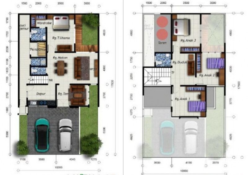 Desain Rumah 10 x 10 meter 2 Lantai