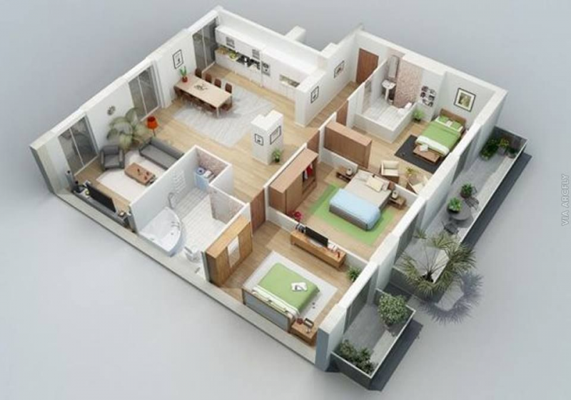 Desain Rumah 10 x 10 meter dengan ruang tamu sekaligus sebagai ruang keluarga