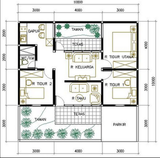 Desain Rumah 10 x 10 meter Tipe 80