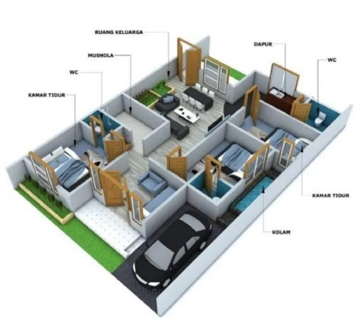 Desain Rumah 1 Lantai 3 Kamar Tidur