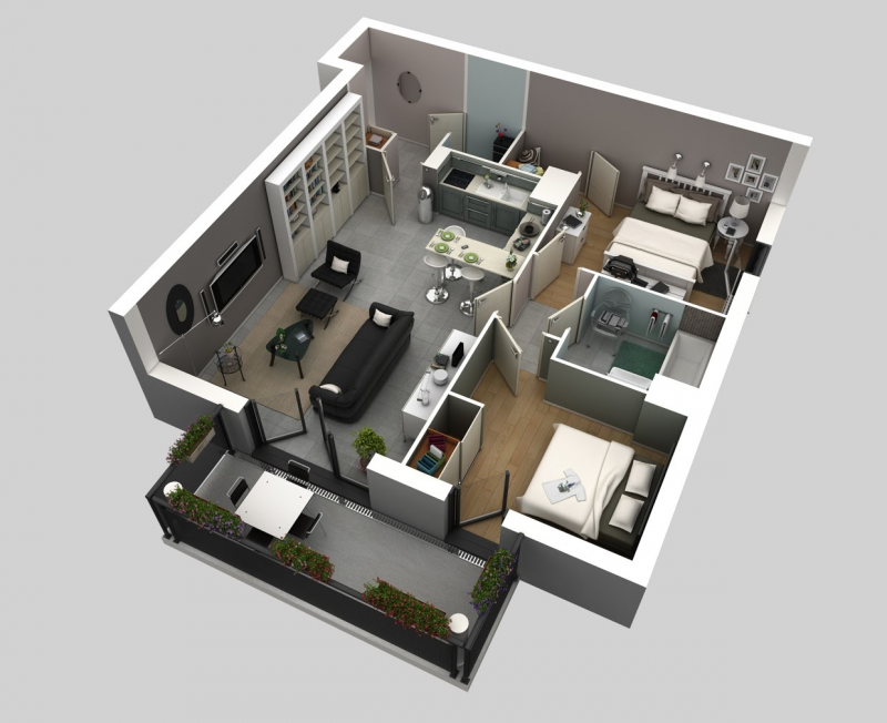 Desain Rumah 2 Kamar dengan dua kamar mewah