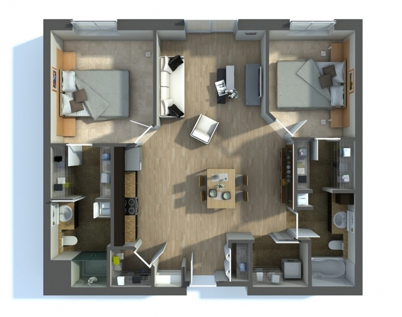 Desain Rumah 2 Kamar Penggunaan open plan
