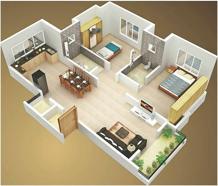 Desain Rumah 2 Kamar Terdapat taman kecil didepan ruang tamu