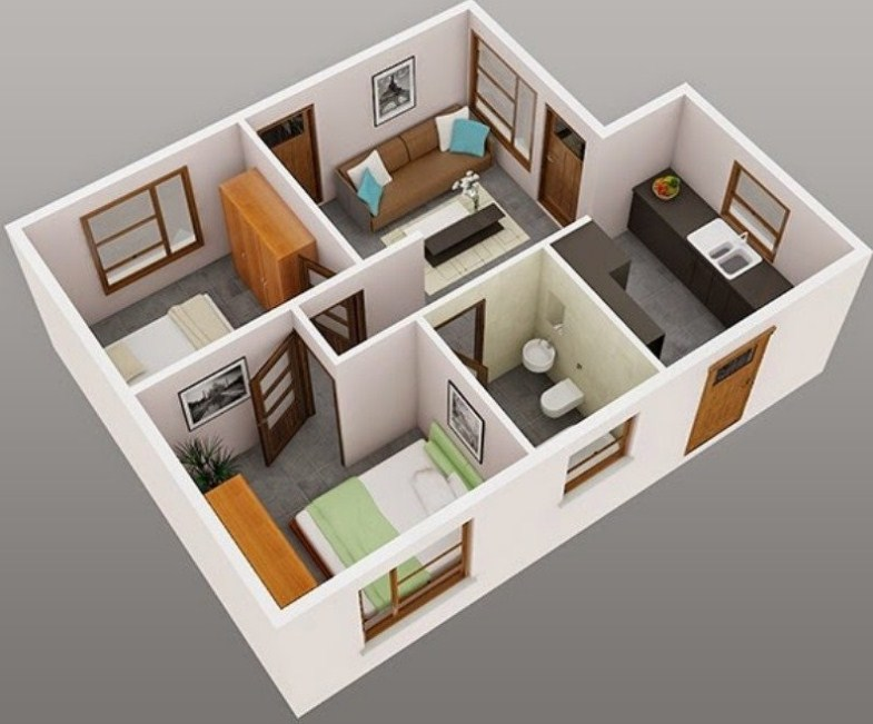 Desain Rumah 2 Kamar Ukuran Kecil