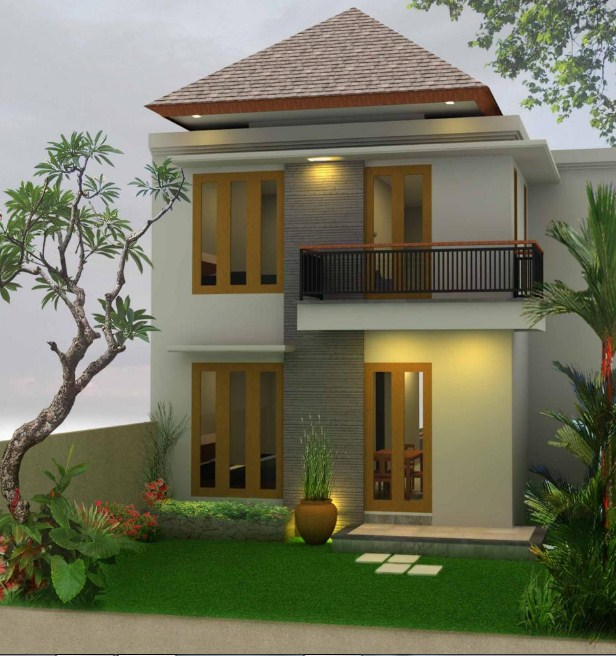 Desain Rumah 2 Lantai Sederhana Dengan Taman Depan Rumah