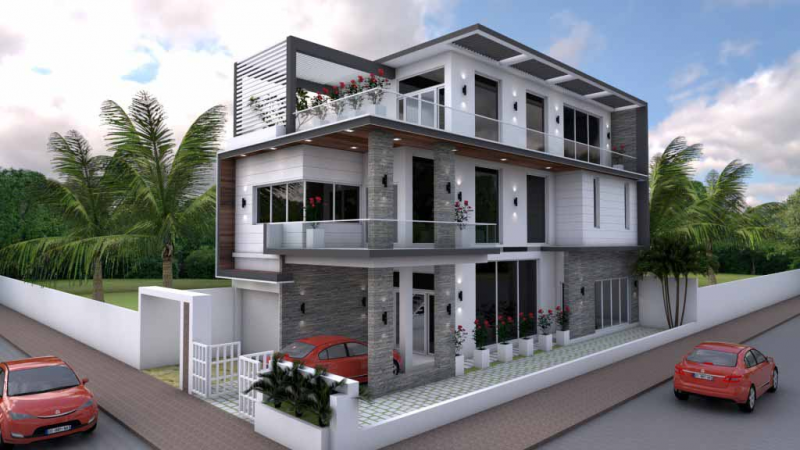 Rumah 3 lantai dengan batuan alam