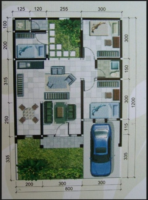 Desain Rumah 10 x 12 Dengan 3 Kamar