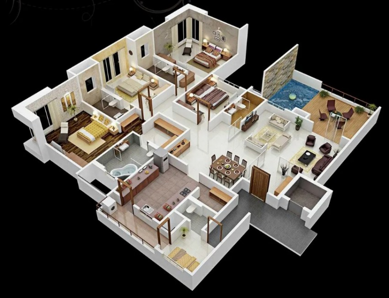 Desain Rumah 5 Kamar 1 Lantai ada Kolam Renang