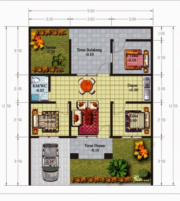 Denah Desain Rumah 10 x 15 Terbaru
