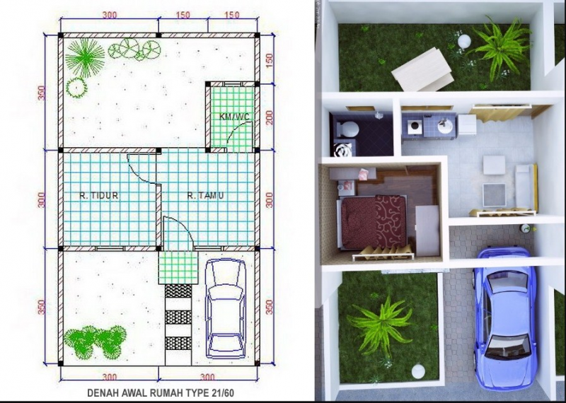 Desain Rumah 4x6 1 Kamar Tidur