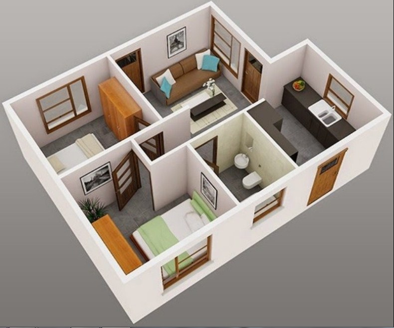 Desain Rumah 4x6 2 Kamar Minimalis