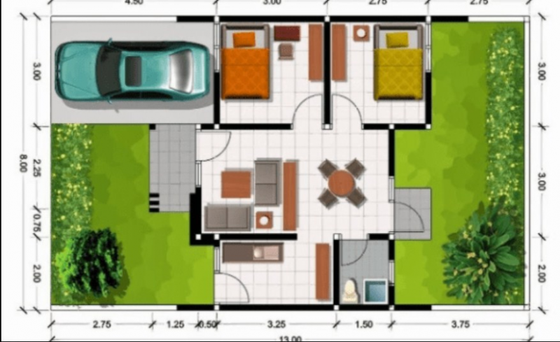 Desain Rumah 5x10 50 Meter 2 Kamar Tidur