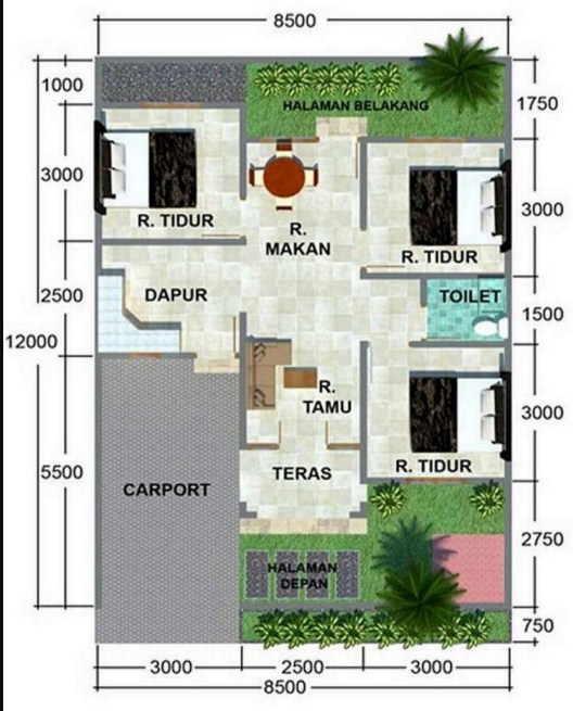 Desain Rumah 5 x 15 3 Kamar Tidur