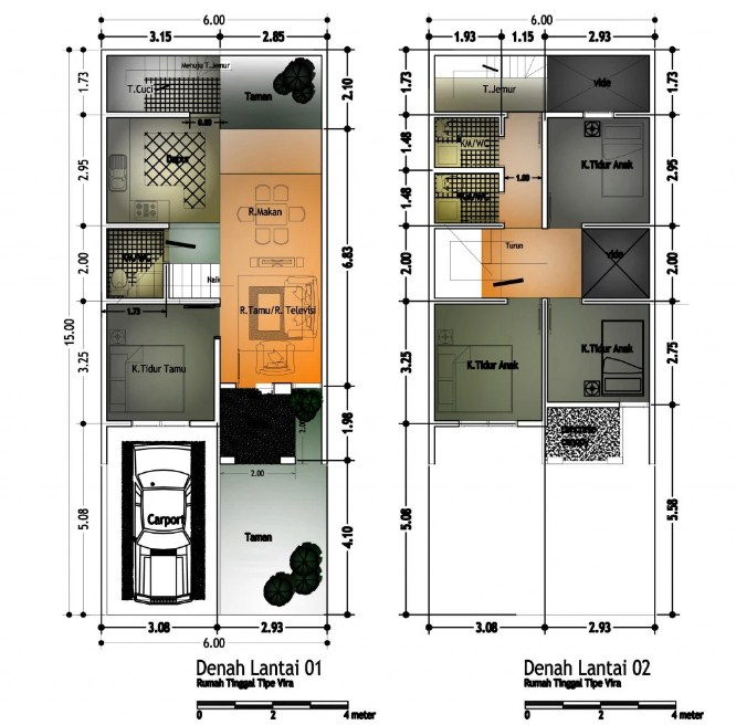 Desain Rumah 5 x 15 Tingkat 2