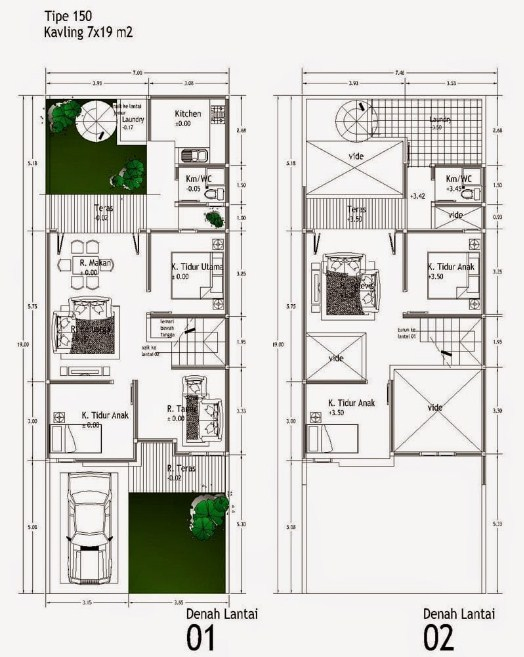 Desain Rumah 5 x 15 Tipe 150