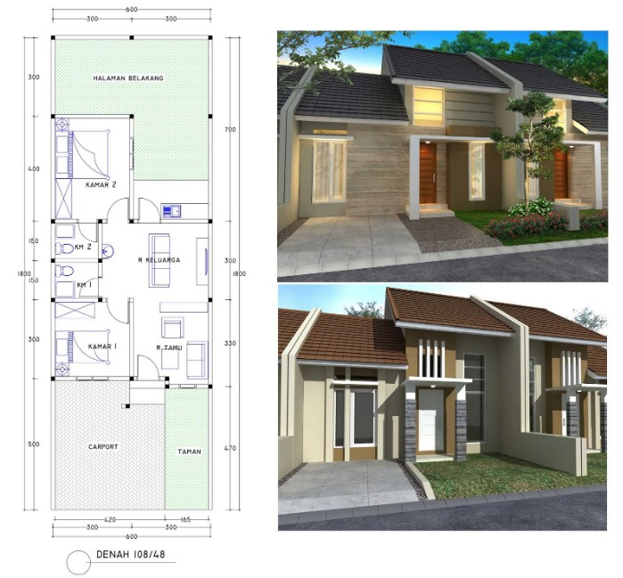 Desain Rumah 5 x 15 Tipe 48
