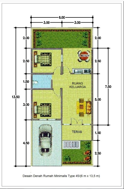 Desain Rumah 5 x 15 Type 45