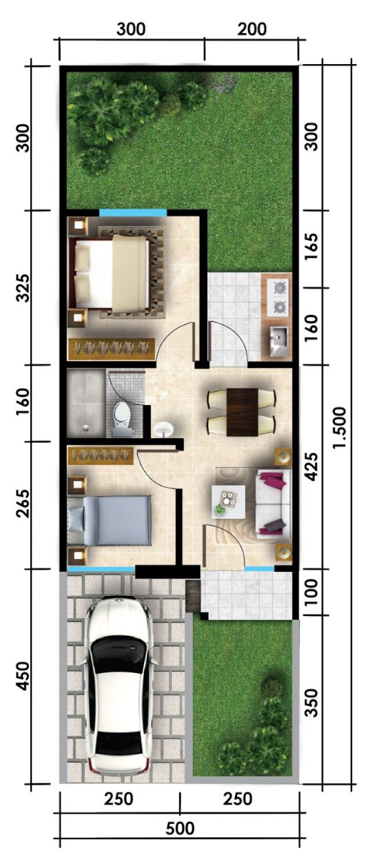 Desain rumah minimalis dengan 2 kamar
