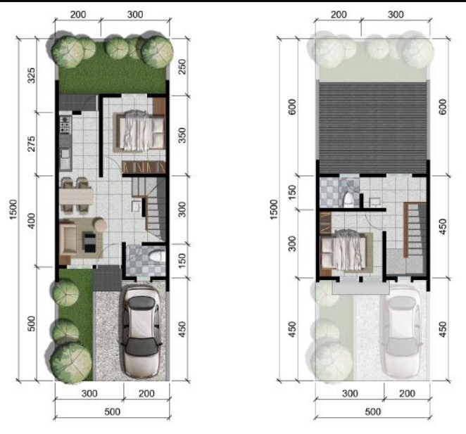 Gambar Denah Desain Rumah 5 x 15 2 Lantai