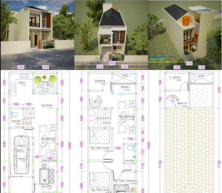 Sketsa Desain Rumah 5 x 15 Lengkap
