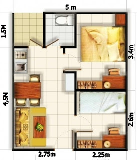Desain Rumah 5 x 6 dengan 2 kamar tidur