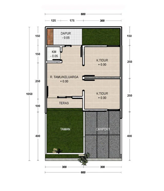 Desain Rumah 6 x 10 Dilengkapi teras