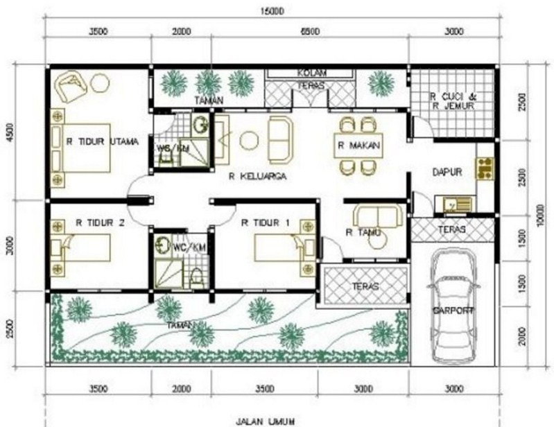 Denah Desain Rumah 7 x 10 Minimalis