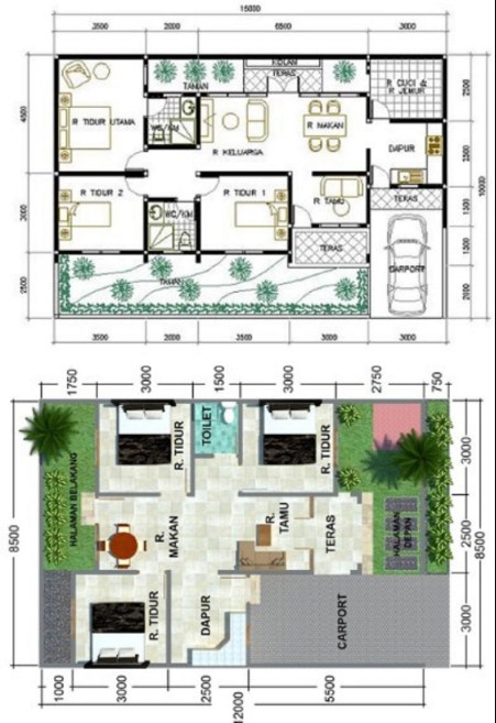 Denah Desain Rumah 7 x 10