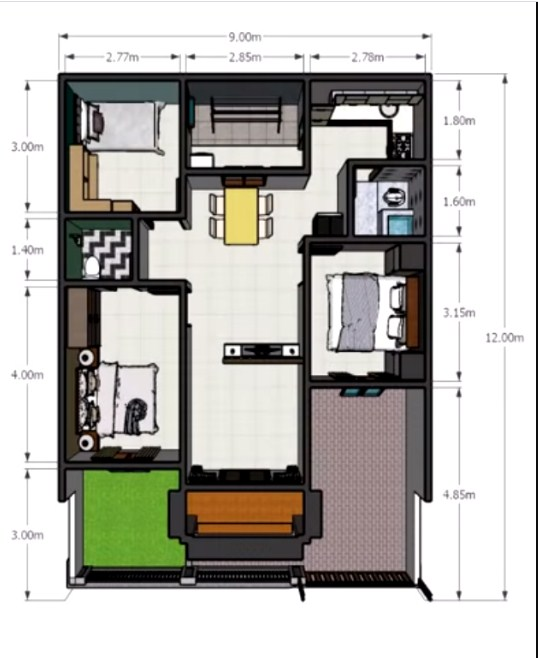 Inspirasi Desain Rumah 9 x 12