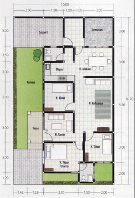 Denah Desain Rumah 7 x 12