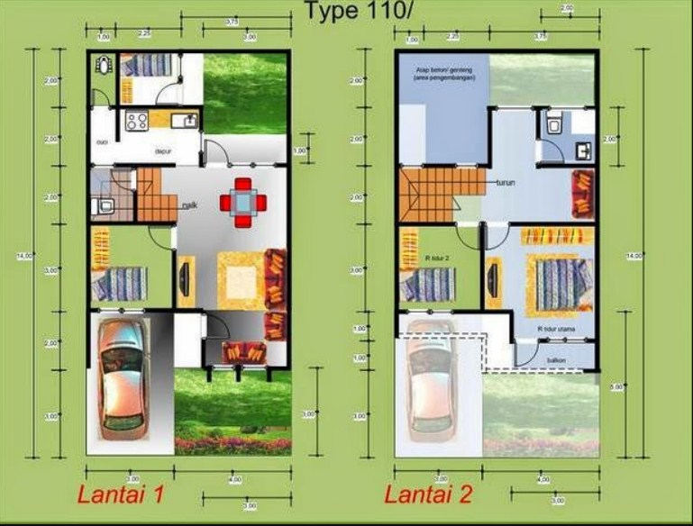 Gambar Denah Desain Rumah 7 x 12