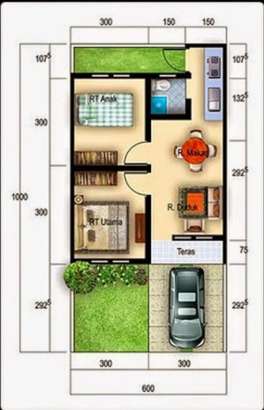 Desain rumah 6x10 dengan dapur dalam
