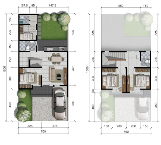 Desain Rumah 7x15 Sederhana 2 Lantai