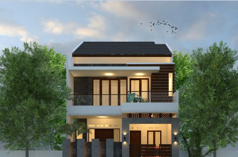 Atap datar dari rumah ini memiliki kemiringan yang normal