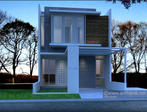 Desain Rumah 2 Lantai Bentuk ukiran geometris horizontal yang ada di bagian depan