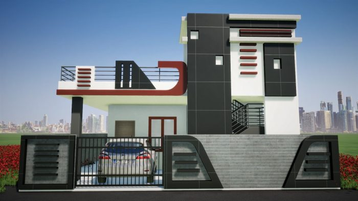 Desain rumah dua lantai dengan menggunakan bata hitam